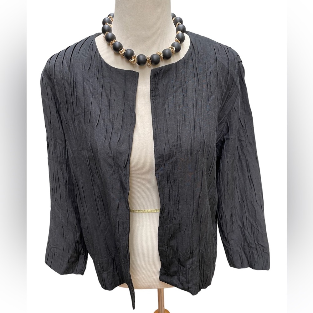 NEW Eileen Fisher Design Black Organic Cotton Round Neck Lined Jacket Size Small